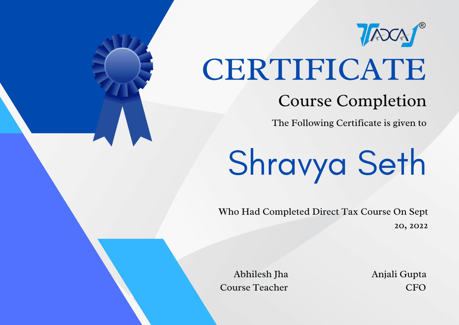 certificate from taxaj