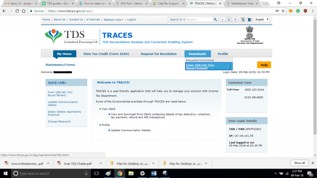 download form 16b traces