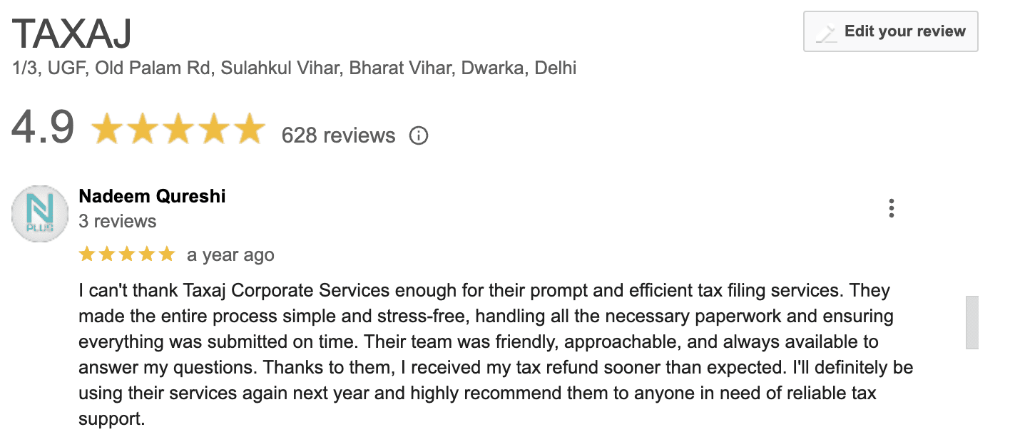 TAXAJ Google Review