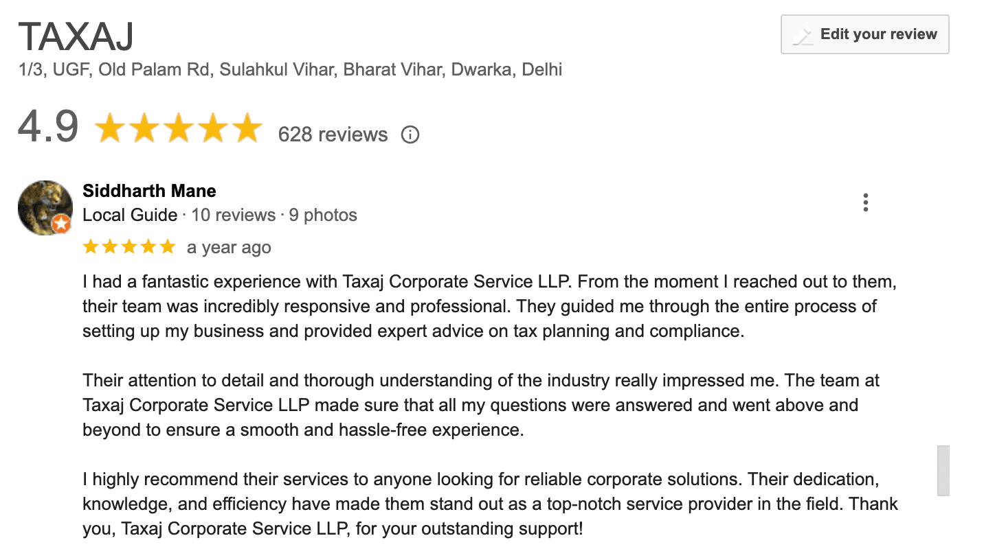 TAXAJ Google Review