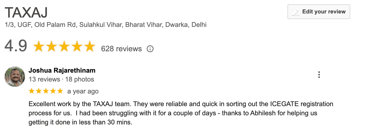 TAXAJ Google Review