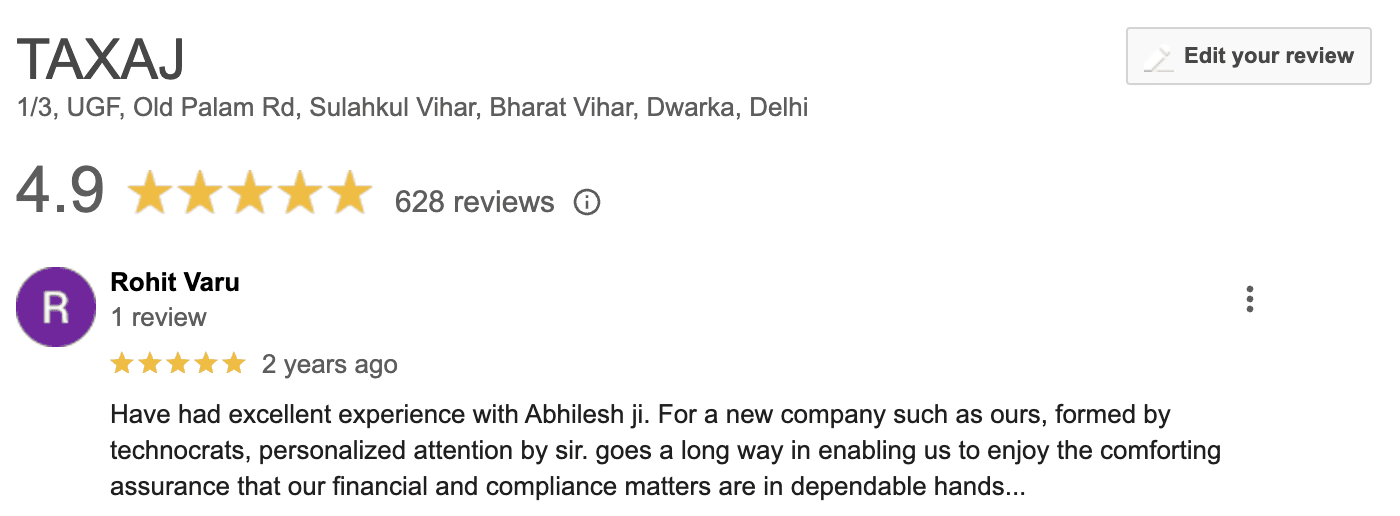 TAXAJ Google Review