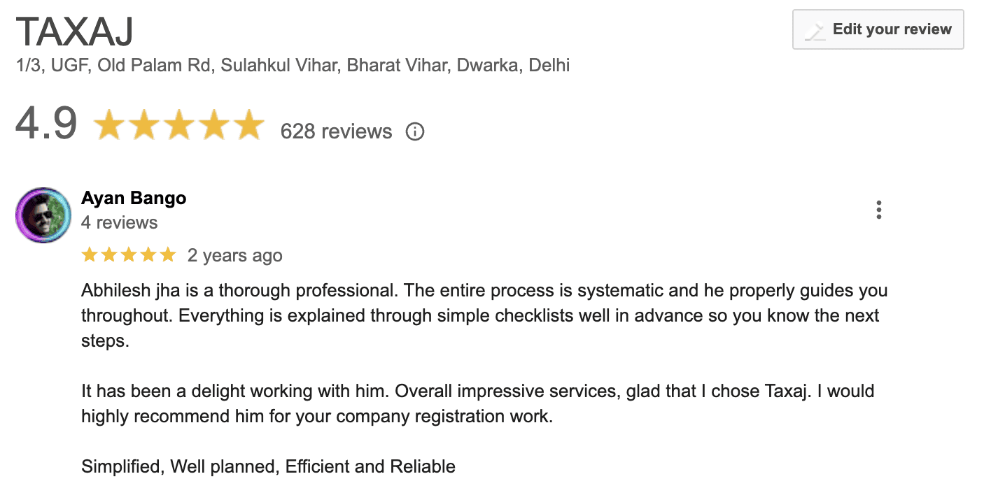 TAXAJ Google Review