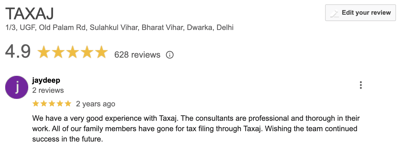 TAXAJ Google Review