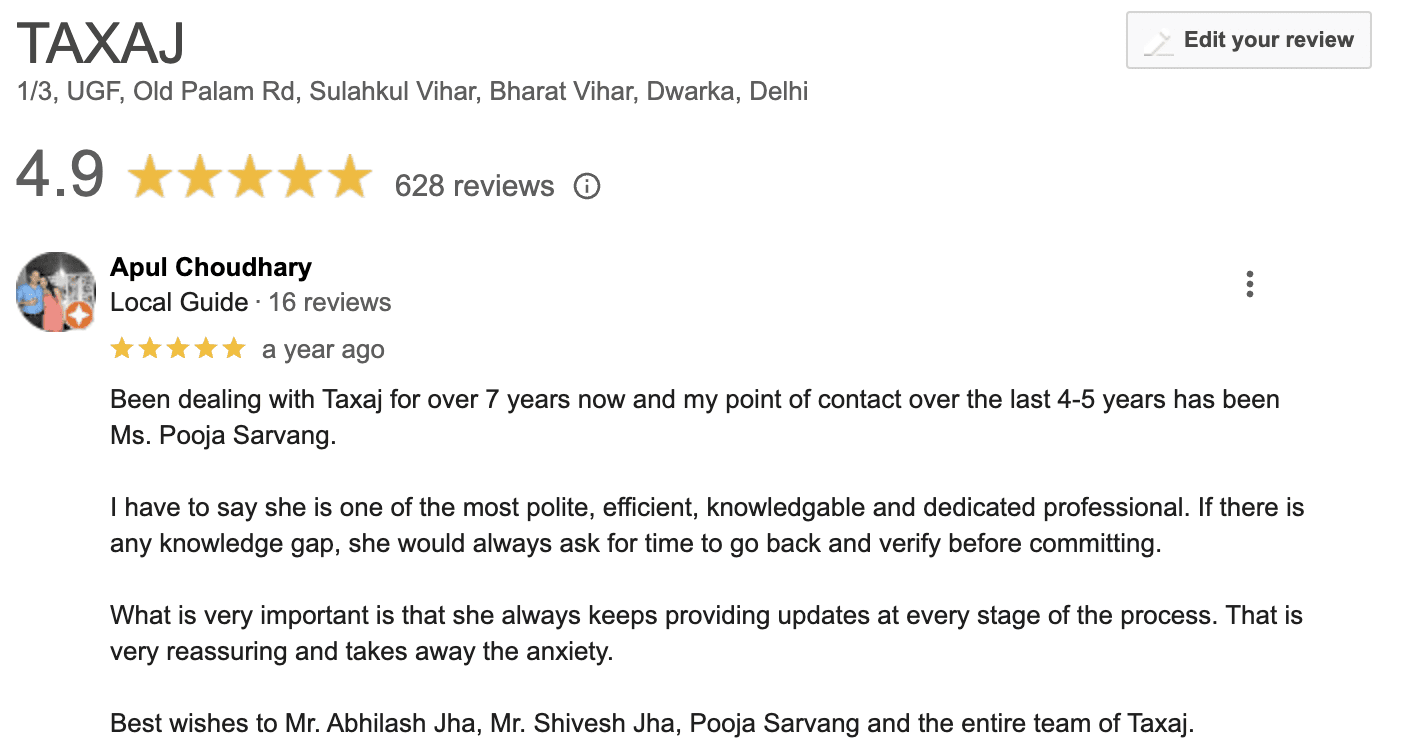 TAXAJ Google Review