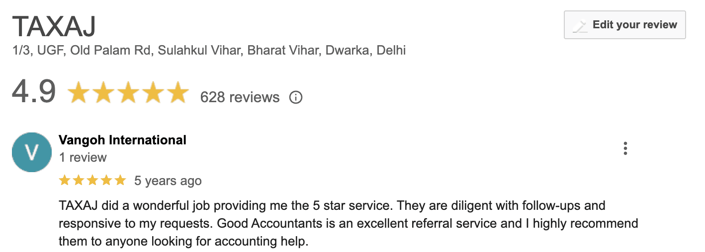TAXAJ Google Review