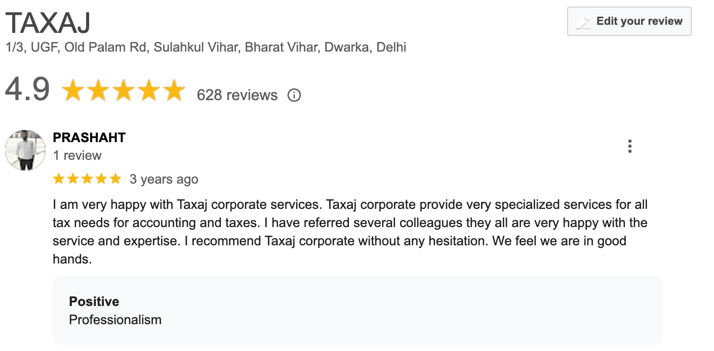 TAXAJ Google Review